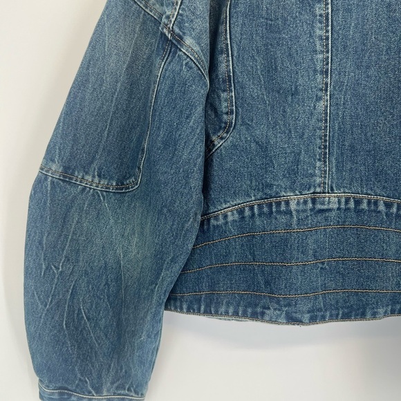 EB Denim Logan Denim Racer Moto Vintage Inspired Wide Tapered Sleeve Zip Jacket - Picture 9 of 9